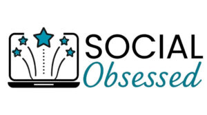 Social Obsessed Logo Computer Laptop with shooting stars and type Social Obsessed on side